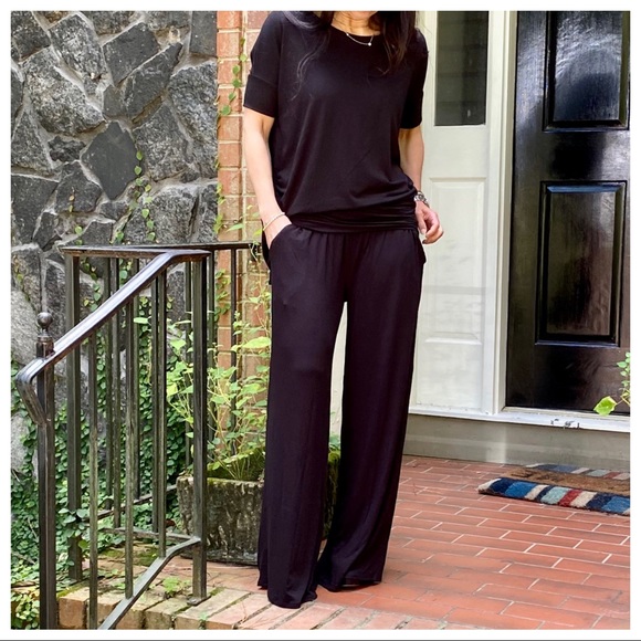 Black Wide leg Fold Waist Pants With Side pockets - Picture 6 of 8